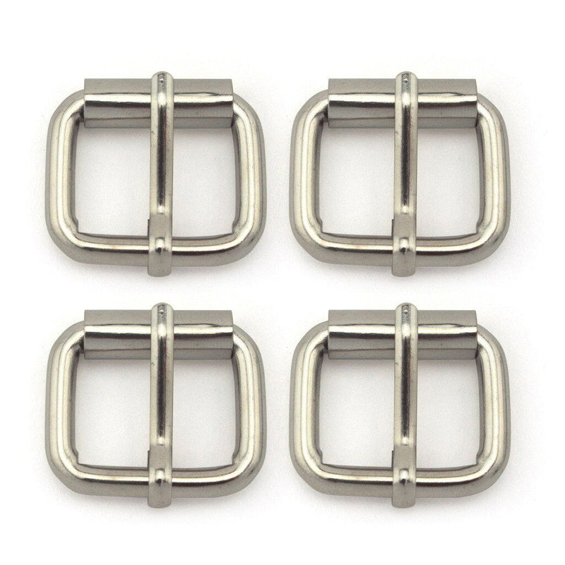 Pack of 4 silver metal single lock belt buckles, 2.5cm size.