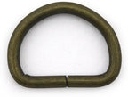 Close-up of a 2.5cm antique gold metal D-Ring.