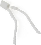 Close-up of the round snap lock on the white hang tags