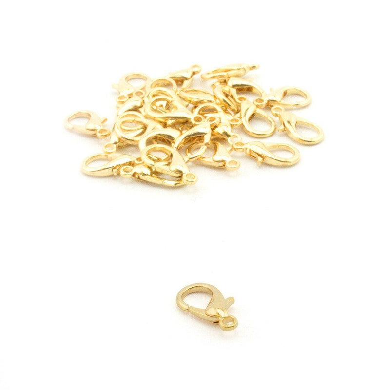 Pack of small gold colour lobster clasps for jewellery making.