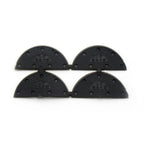 Black rubber shoe pads arranged neatly, highlighting their shape.