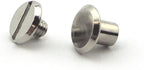 Close-up of a silver screw in stud, showcasing its design.