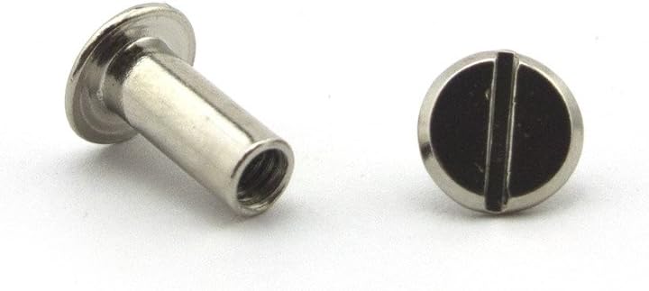 Close-up of a silver screw in stud showing its flat design.