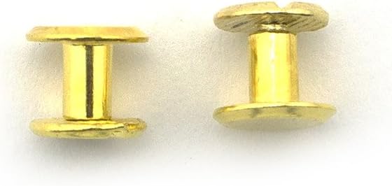Different angles of gold screw in studs for binding.
