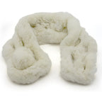 Close-up of the luxurious soft texture of the rabbit fur scarf.