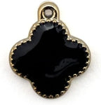 Pack of 10 black enamel flower embellishments displayed together.