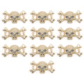 Pack of 10 gold colour skull and crossbones embellishments.