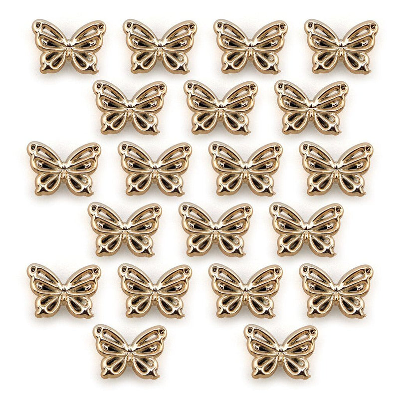 Gold colour butterfly trim charms displayed on a white background.