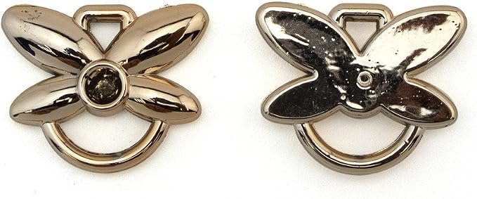 Pack of 10 gold colour butterfly double loops trims displayed.