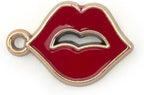 Close-up of a red hot lips trim, 27mm x 19mm size