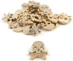 Close-up of a gold colour skull and crossbones trim