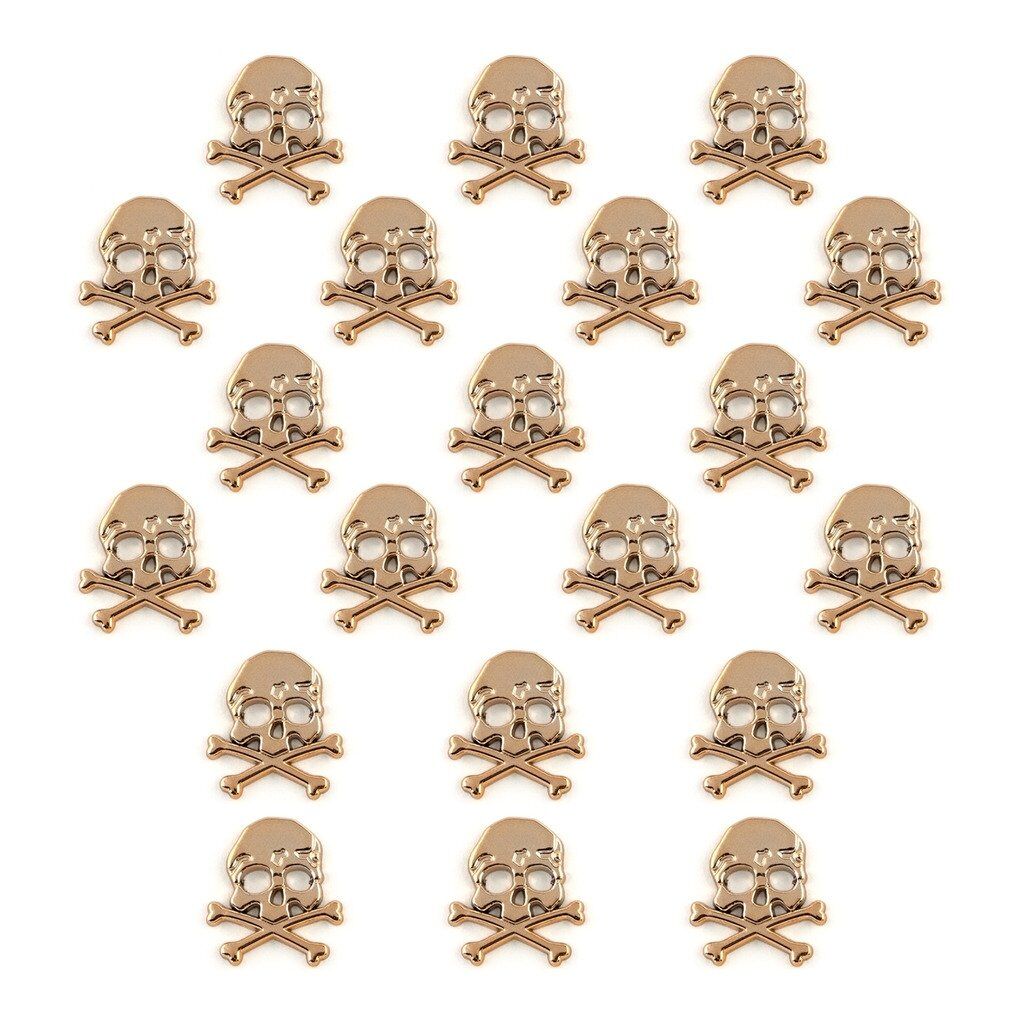 Pack of 20 gold colour skull and crossbones trims displayed