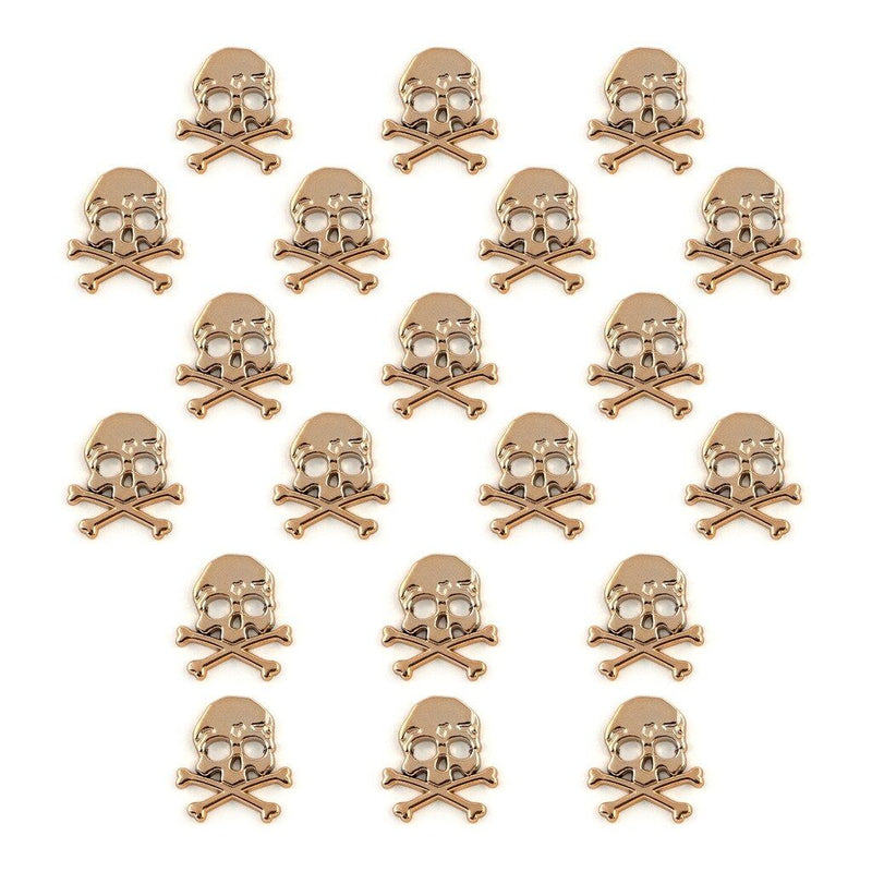 Pack of 20 gold colour skull and crossbones trims displayed