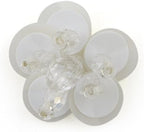 Close-up of a white flower sew-on trim showcasing crystal beads.