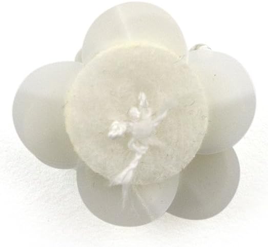Display of white flower sew-on trims arranged for crafting projects.