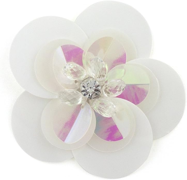 Close-up of the three-layer sequin flower embellishment.