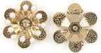 Pack of 5 gold and white enamel flower sew-on trims arranged neatly.