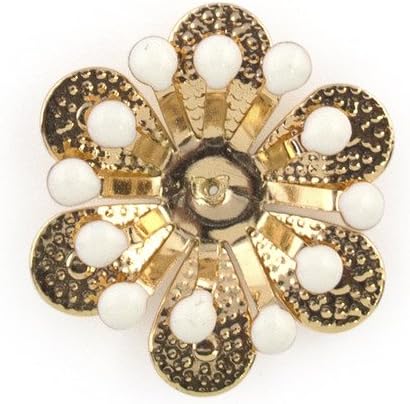 Close-up of the brass and white enamel flower trim showing details.