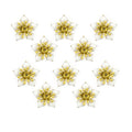 Close-up of white enamel and brass flower sew-on trim
