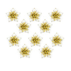 Close-up of white enamel and brass flower sew-on trim