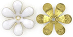 Five pieces of white flower embellishments for sewing.