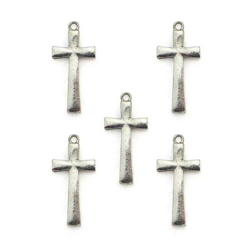 Five silver colour crucifix pendants for jewellery making