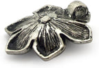 Close-up of a silver flower pendant, 30mm x 28mm in size.