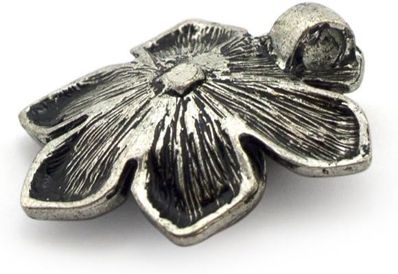 Close-up of a silver flower pendant, 30mm x 28mm in size.