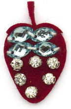 Pack of 10 red strawberry shape felt trims for sewing projects.