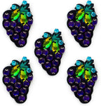 Pack of 5 purple berry grapes diamonte sew-on trims on embroidered back.