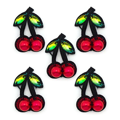 Red cherry embroidered sew-on trim with green crystals.