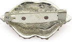 Two red lips brooches displayed together with a soft focus background