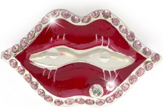 Red lips brooch pinned on a stylish coat for a glamorous look