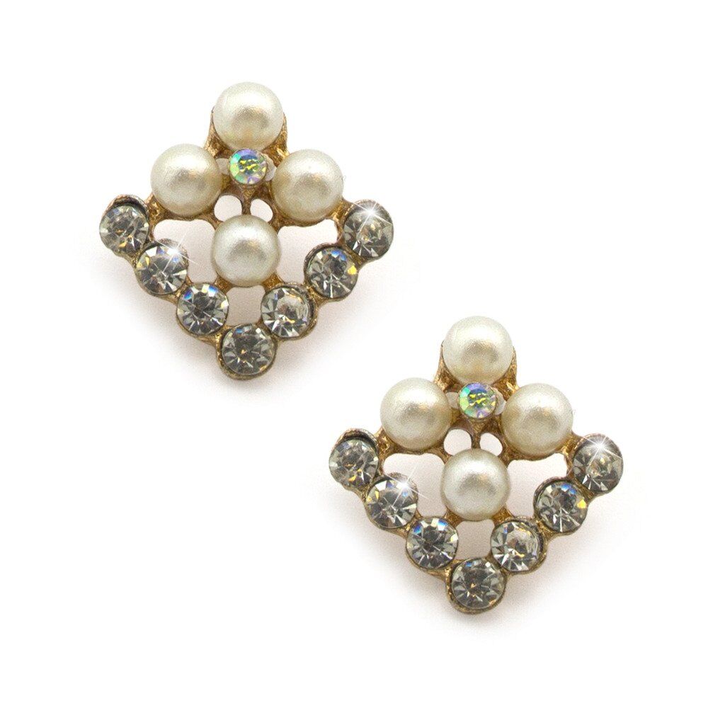 Stylish square brooch pin with diamante crystals and pearls.