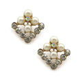 Stylish square brooch pin with diamante crystals and pearls.