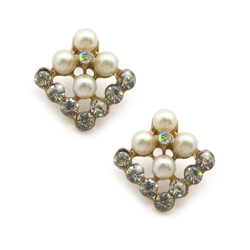 Stylish square brooch pin with diamante crystals and pearls.