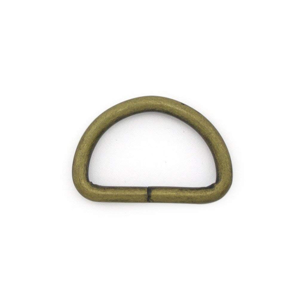 Close-up of a 32mm x 22mm antique brass D ring buckle