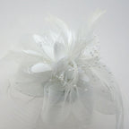 Ladies' Fashionable Feather Flower Bead Detailed and Mesh Ascot/Derby Day Fascinator Hat Headdress - White