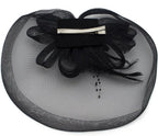 Ladies' Fashionable Feather Flower Bead Detailed and Mesh Ascot/Derby Day Fascinator Hat Headdress - Black