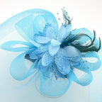 Ladies' Fashionable Feather Flower Bead Detailed and Mesh Ascot/Derby Day Fascinator Hat Headdress - Sky Blue