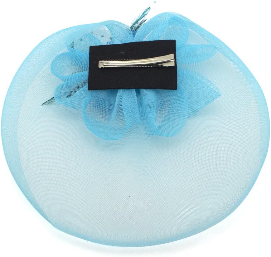 Ladies' Fashionable Feather Flower Bead Detailed and Mesh Ascot/Derby Day Fascinator Hat Headdress - Sky Blue