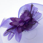 Ladies' Fashionable Feather Flower Bead Detailed and Mesh Ascot/Derby Day Fascinator Hat Headdress - Purple