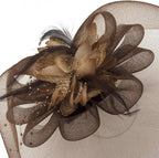 Ladies' Fashionable Feather Flower Bead Detailed and Mesh Ascot/Derby Day Fascinator Hat Headdress - Brown