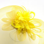 Ladies' Fashionable Feather Flower Bead Detailed and Mesh Ascot/Derby Day Fascinator Hat Headdress - Yellow