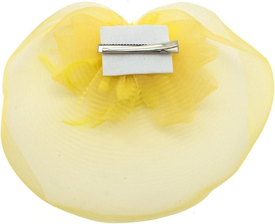 Ladies' Fashionable Feather Flower Bead Detailed and Mesh Ascot/Derby Day Fascinator Hat Headdress - Yellow