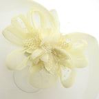 Ladies' Fashionable Feather Flower Bead Detailed and Mesh Ascot/Derby Day Fascinator Hat Headdress - Cream
