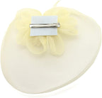 Ladies' Fashionable Feather Flower Bead Detailed and Mesh Ascot/Derby Day Fascinator Hat Headdress - Cream