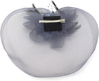 Ladies' Fashionable Feather Flower Bead Detailed and Mesh Ascot/Derby Day Fascinator Hat Headdress - Blue Grey