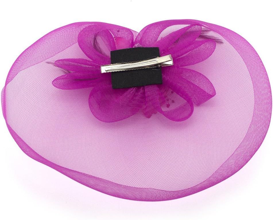 Ladies' Fashionable Feather Flower Bead Detailed and Mesh Ascot/Derby Day Fascinator Hat Headdress - Deep Pink