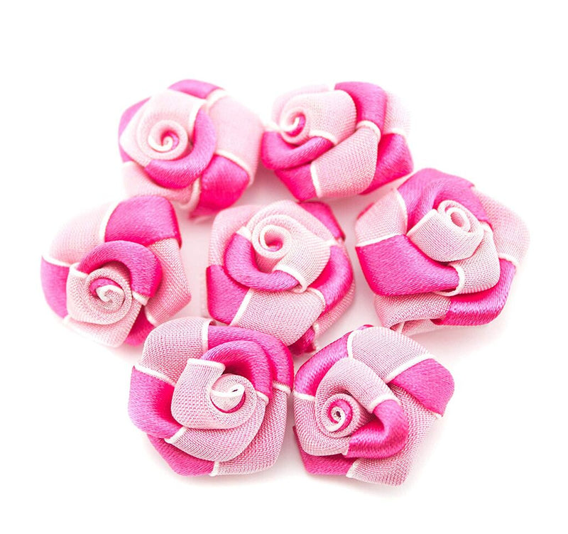 Small two tone flower ribbon and organza trims in pink.